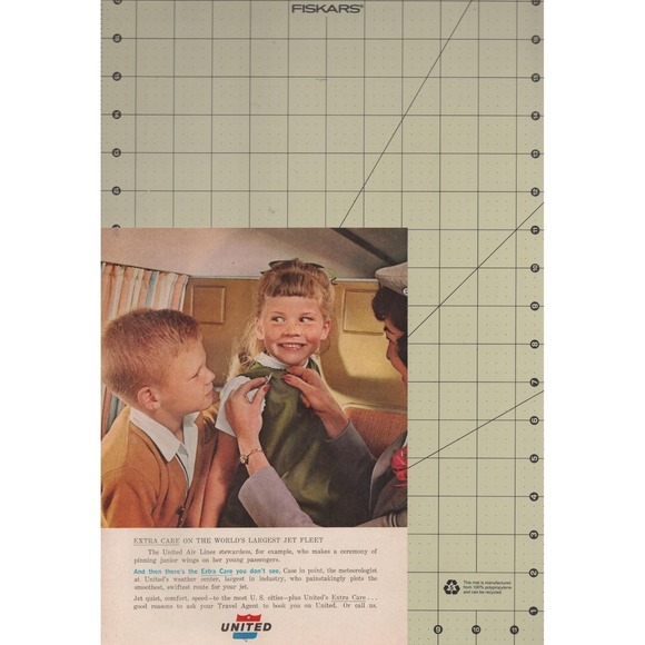 1961 United Air Lines Vintage Print Ad Airline Stewardess Pinning Wings Children - Picture 2 of 3